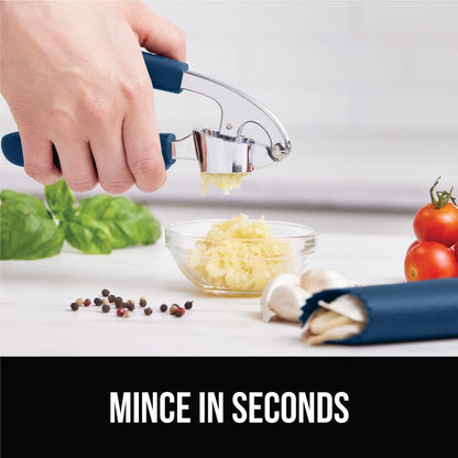 GORILLA GRIP Garlic Press and Peel Set, Heavy Duty Mincer Tool, Large Ergonomic Handle, Easily Mince and Crush Garlics, Ginger, Nuts, Seeds, Peeler Included, Peeling Cloves, Kitchen Gadgets, Red