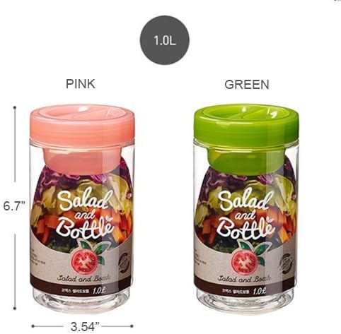 Komax Salad Bottle Set of 2, with Leak Proof Salad Sauce Dressing Case (Pink, Green)