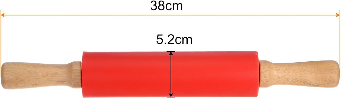 HARFINGTON Silicone Rolling Pins for Baking 12.2 Inch Non-Stick Silicone Surface Wooden Handle Rolling Pin Small Roller Playdough Rolling Pins for Fondant Kitchen Dough Pizza, Green