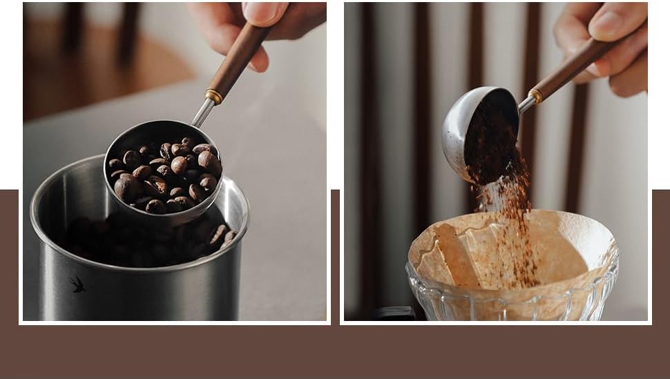 Coffee Spoon - Vintage Walnut Wood Handle, Stainless Steel Coffee Scoop ，Stainless Steel Tea Scoopand Seasoning Spoons (1, Silver, 5g Capacity)