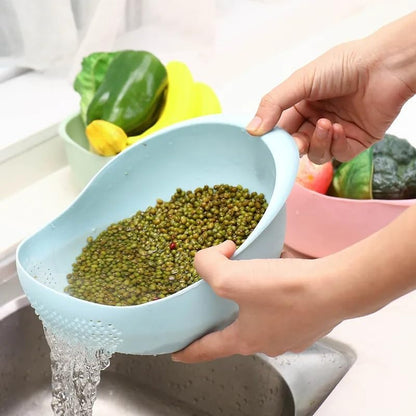 Rice Sieve Plastic Colander Kitchen Drain Basket with Handles Rice Bowl Strainer Strainer Basket Sink Drain Kitchen Tools (green)