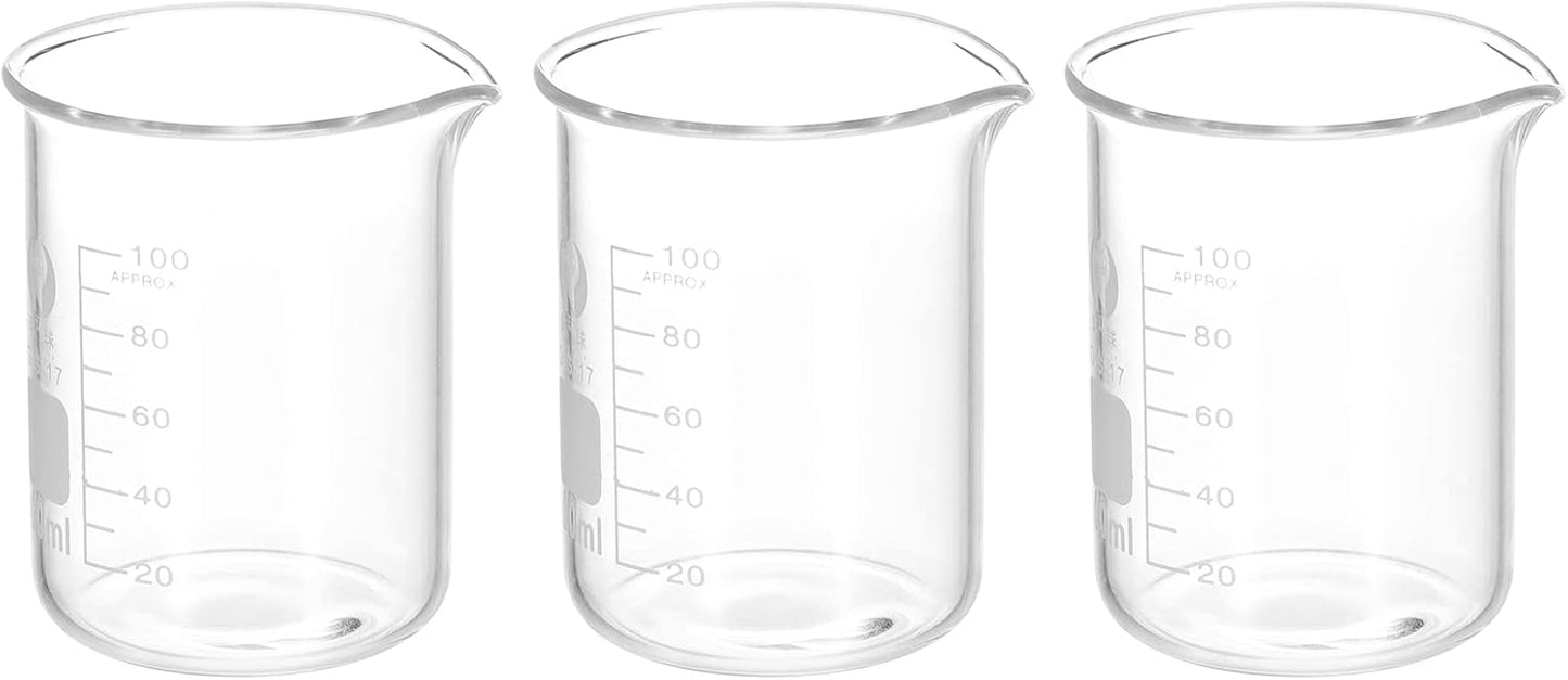 PATIKIL 3Pcs 10ml Low Form Glass Beaker, 3.3 Borosilicate Glass Graduated Printed Scale Measuring Cups with Spout for Kitchen Lab Liquids