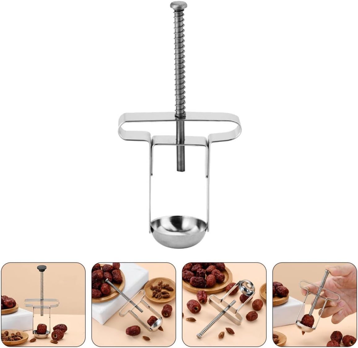 UKCOCO Manual Stainless Steel Cherry Pitter and Fruit Core Remover Tool, Small Multi-function Red Date and Core Removing Gadget for Kitchen Use