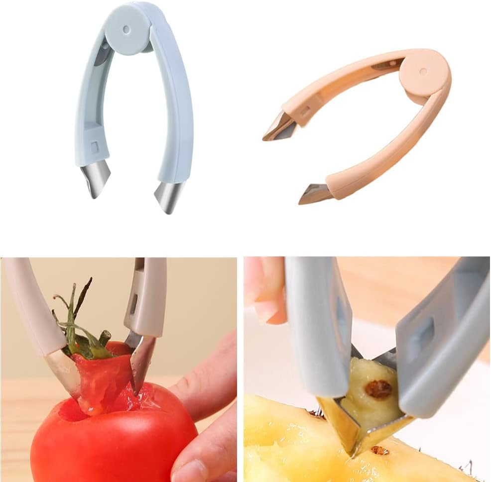 2 Pack Stem Strawberry Huller Remover Clip, Tomato Pineapple Eye Corer, Fruits and Vegetables Eye Peeler Kitchen Gadget Tool