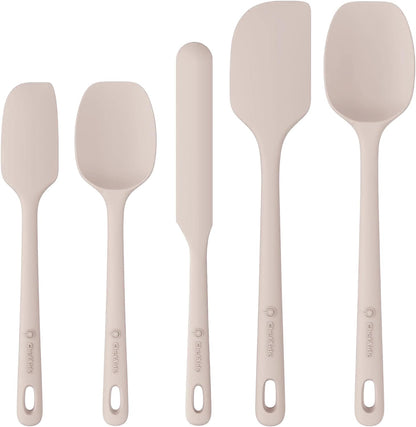 ChefAide 5 Pieces Silicone Spatula Set, Food Grade Rubber Spatula, Upgrade Strong Handle with Ergonomic Grip, Heat Resistant Up to 600°F for Nonstick Cookware, Cooking