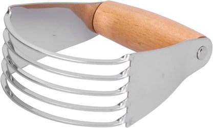 Dough Blender, Stainless Steel Pastry Cutter, Dough Cutter With 5 Blades, Professional Pastry Cutter Mixer, Stainless Steel Dough Masher for Butter, Biscuit, Baking, Kneading, Dough, Flakier(Wood)