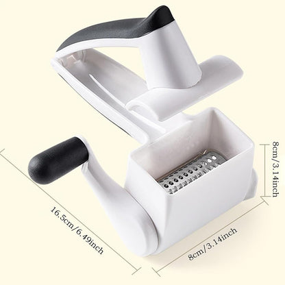 Classic Rotary Cheese Grater with Handle, 3-in-1 Handheld Cheese Grater with 3 Stainless Steel Graters Barrels, Multifunctional Grater for Cheese Garlic Parmesan Ginger Vegetable Carrot Potato, White