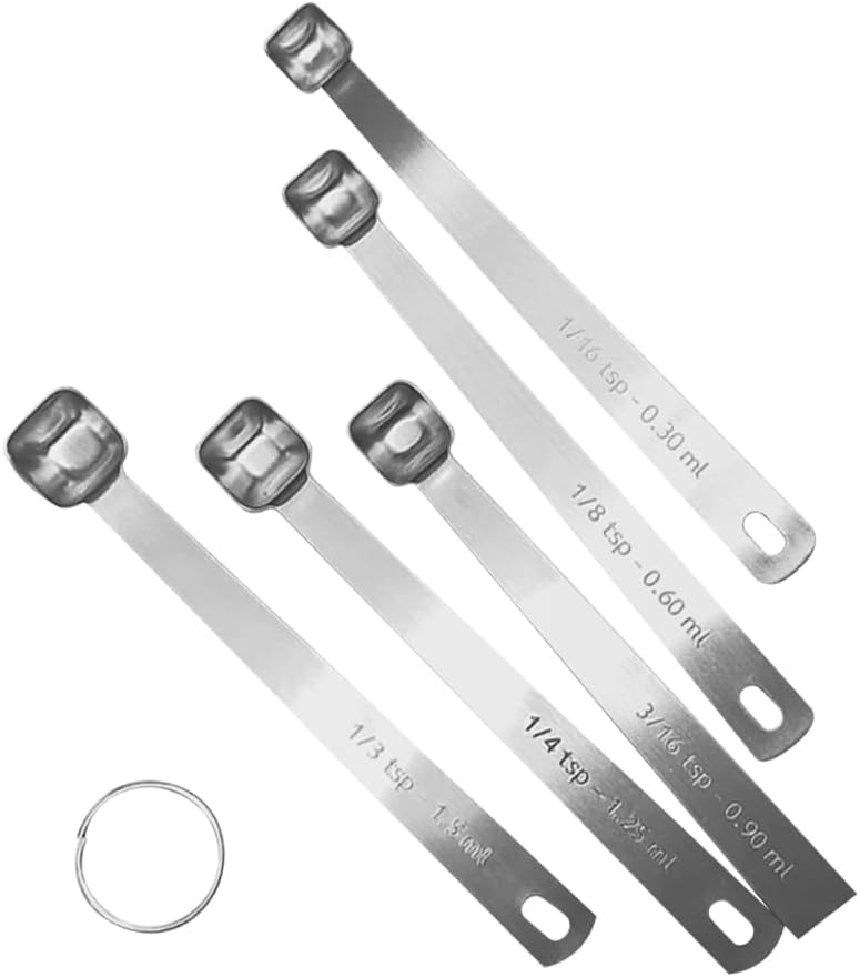 GSHLLO 5 Pcs Small Cooking Measuring Spoon Set Stainless Steel Measure Spoons Metal Spice Measuring Tools Mini Baking Measure Tools with Measurement for Dry Liquid Ingredients
