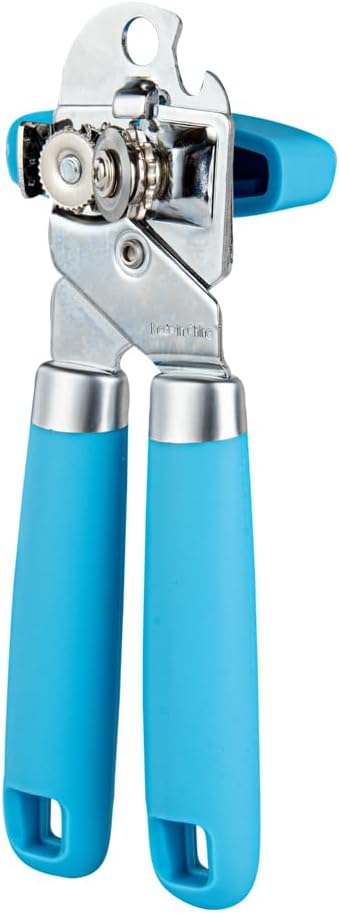Restaurantware Comfy Grip 7.6 x 1.9 x 2.1 Inch Can Opener 1 Durable Manual Can Opener - Sharp Wheel Blade Grip Handle Mint Green Stainless Steel Hand-Held Can Opener Built-In Bottle Opener