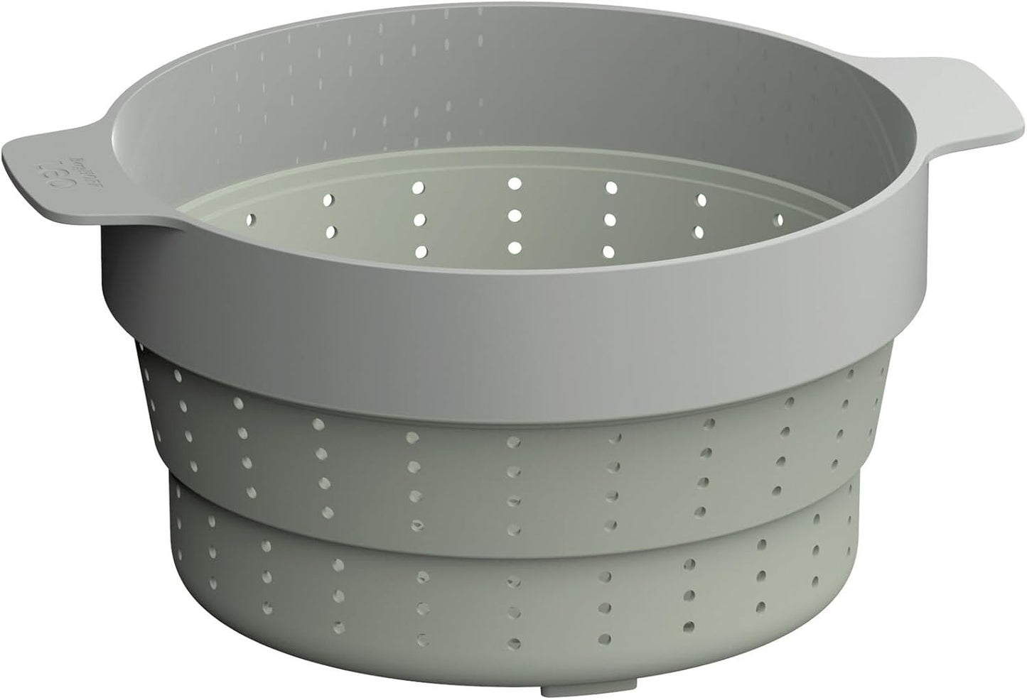 BergHOFF Balance Silicone Collapsible Colander Strainer, Steamer Basket 10" x 2", Foldable, Heat-Resistant Recycled Material, for Noodle, Pasta, Veggies, Fruits, Sage