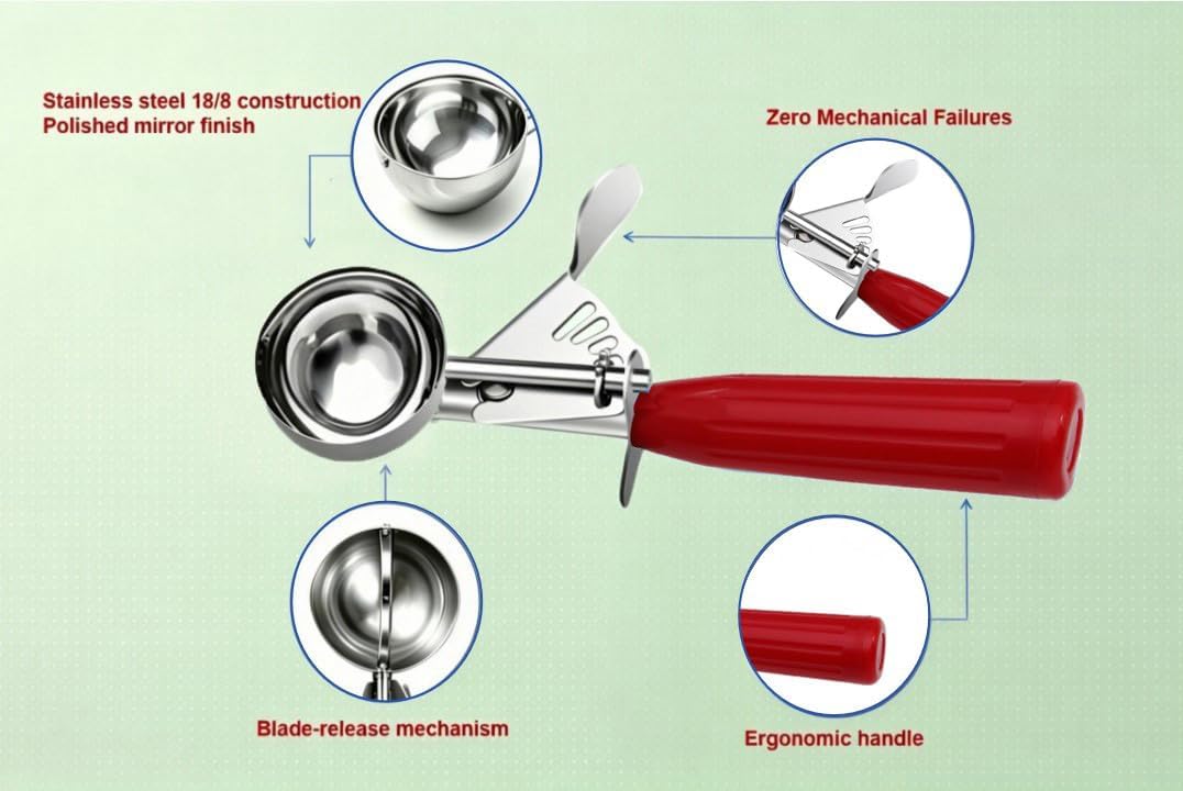 TOPKITCHEN Commercial-Grade Ice Cream Scoop 3.25 oz, 18/8 Stainless Steel Cookie Scoop with Plastic Handle, Portion Control Disher Scoop for Bakeries, Restaurants & Dessert Shops, #10, Ivory
