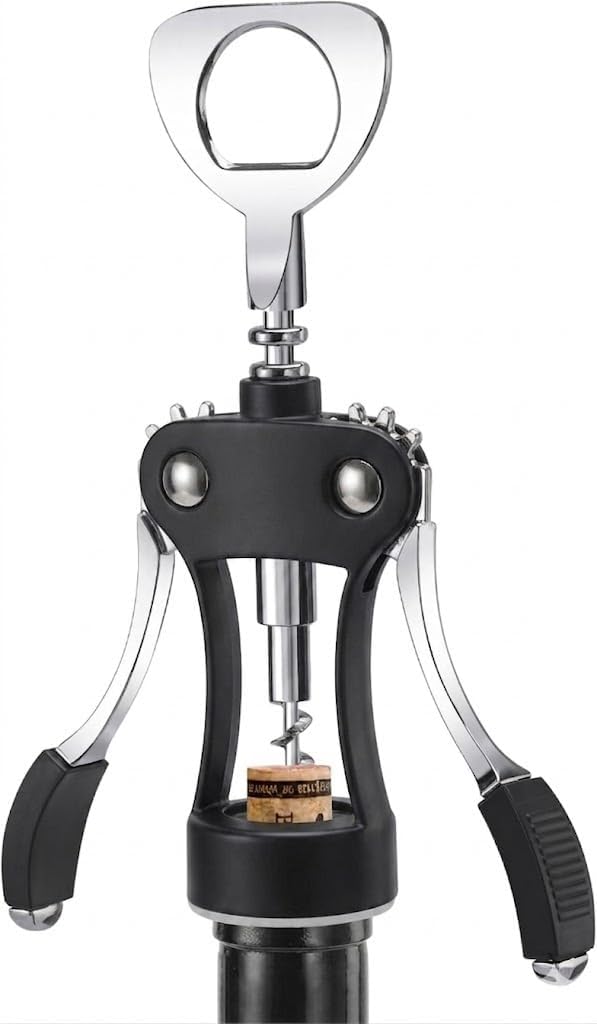 KORCCI Wine Opener, Heavy-Duty Zinc Alloy Wing Corkscrew, Premium Beer Bottle Opener, Multifunctional Wine Accessories with Ergonomic Handle and Sharp Screw, for Kitchen, Bar, Restaurant (SILVER)
