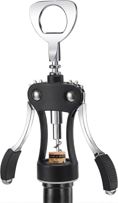 KORCCI Wine Opener, Heavy-Duty Zinc Alloy Wing Corkscrew, Premium Beer Bottle Opener, Multifunctional Wine Accessories with Ergonomic Handle and Sharp Screw, for Kitchen, Bar, Restaurant (SILVER)