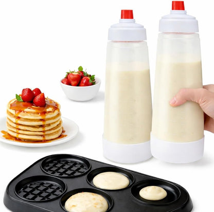 Batter Dispenser Bottle, 2 Pack, Measuring Pancake Batter Container for Baking