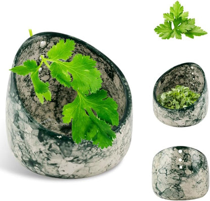 Herb Stripper Bowl, Handmade Ceramic Herb Stripper, Pottery Kitchen Efficient Leaf Removal Tool Available in Different Hole Sizes for Peeling the Stemmed Leaves(Color:White)