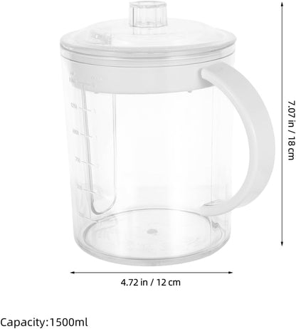 Luxshiny Grease Separating Measuring Cup 50Oz Oil-Sealing Soup Pot with Strainer Filter for Home Kitchen Cooking Oil and Gravy Separation Microwave Safe