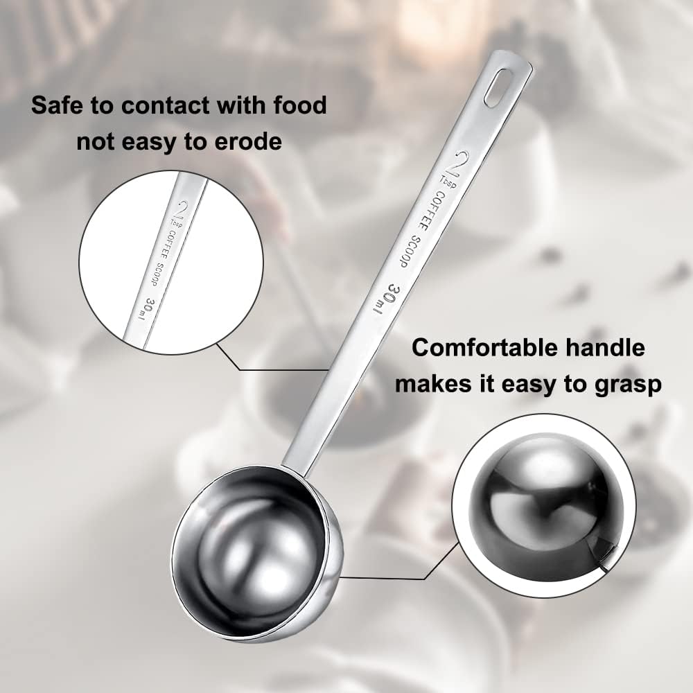 Coffee Scoop, Gold Stainless Steel Coffee Spoons Set, 1 tablespoon (15ml) and 1 tablespoons (30ml) Spoon, Gold Tablespoon Measure Spoon for Coffee, Milk Powder, Fruit Powder, 2 Pack(Long Handle)