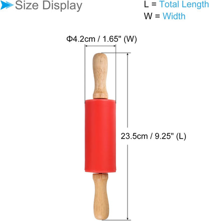 Silicone Rolling Pins, 17" Length, Silicone & Oak Non-Stick Ergonomic Wooden Handle Fondant Dough Roller Pink - (Applications: for Baking DIY Projects)