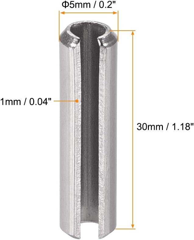 uxcell Slotted Spring Pin - M4 x 30mm 304 Stainless Steel Split Spring Roll Dowel Pins Plain Finish 20Pcs