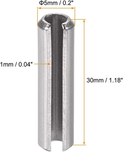 uxcell Slotted Spring Pin - M4 x 30mm 304 Stainless Steel Split Spring Roll Dowel Pins Plain Finish 20Pcs