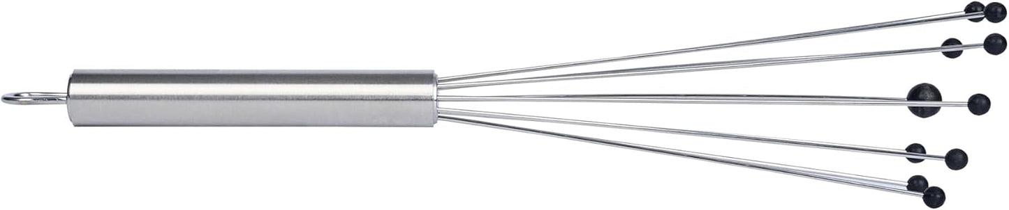 Restaurantware 10.5 in Stainless Steel Ball Whisk - German Standard Egg Beater with Ergonomic Handle, Dishwasher Safe - Manual Mixer Cooking Whisk for Baking, Stirring, Sauces, Beating