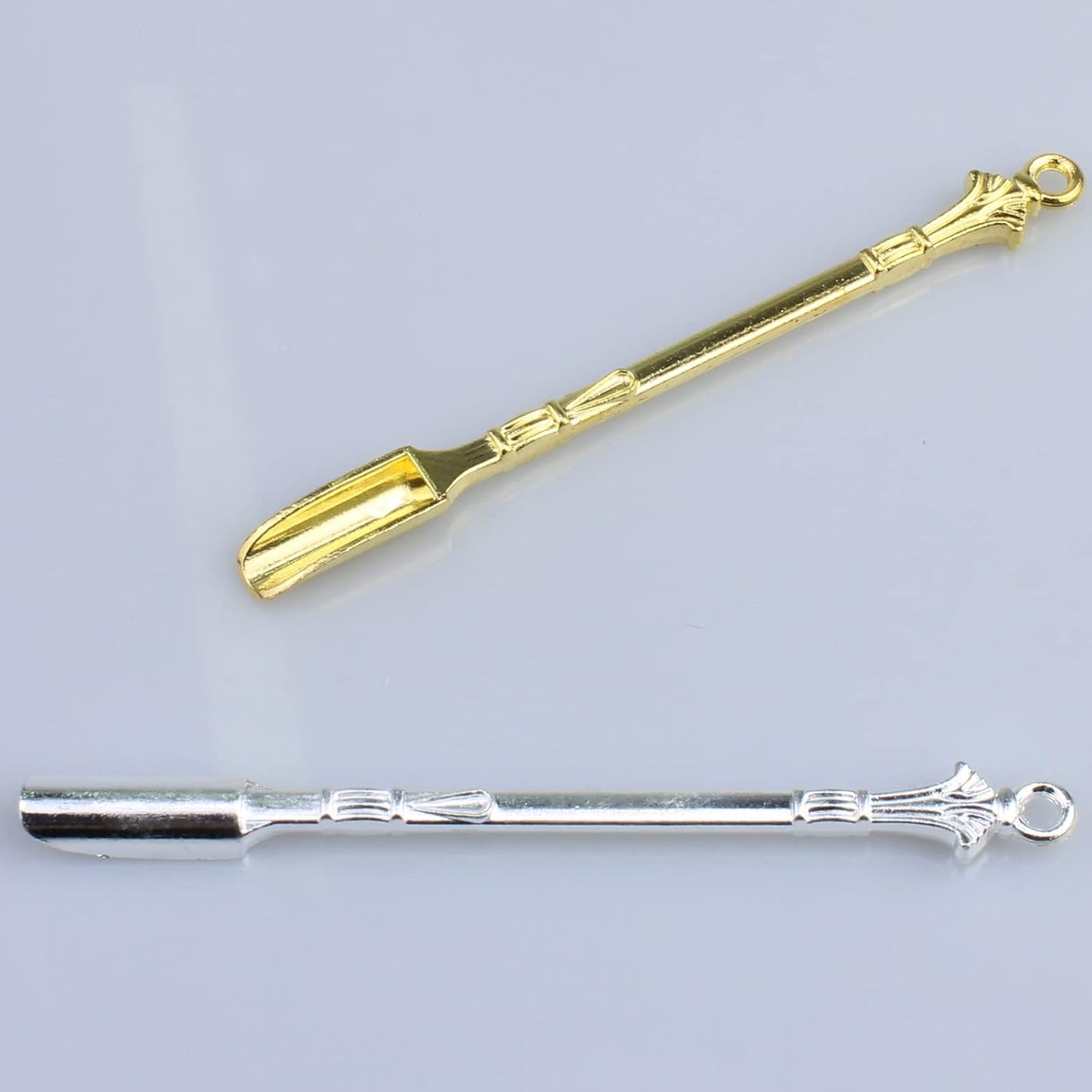 Mini Powder Medicine Scoop 2pcs Metal Shovel Spoon Shovel Scoop with Crystal for Bottle Home Supplies (Antique silver + Bronze)