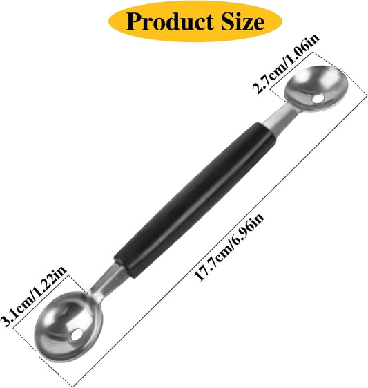 2Pcs Melon Baller Scoop, Stainless Steel Double Ended Headed Fruit Ice Cream Ball Spoon, DIY Fruit Platter Ball Tool Scooper for Watermelon/Ice Cream/Fruits/Sorbet/Meatball, Fruit and Vegetable Tools