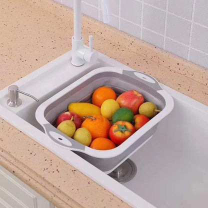 Collapsible Cutting Board & Wash Basin – 3-in-1 Foldable Kitchen Sink with Drain Plug – Portable Dish Tub for Kitchen & Camping