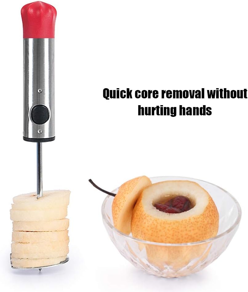 Electric Fruit and Vegetable Core Remover, Stainless Steel Squash Corer, Red, Ergonomic Grip Blade, Kitchen Tool for Salad Making