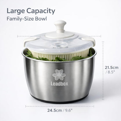 Stainless Steel Salad Spinner, 6L Heavy-Duty Lettuce Dryer with Smooth Spin Handle, Large Vegetable Washer & Fruit Rinse Bowl, Non-Slip Base