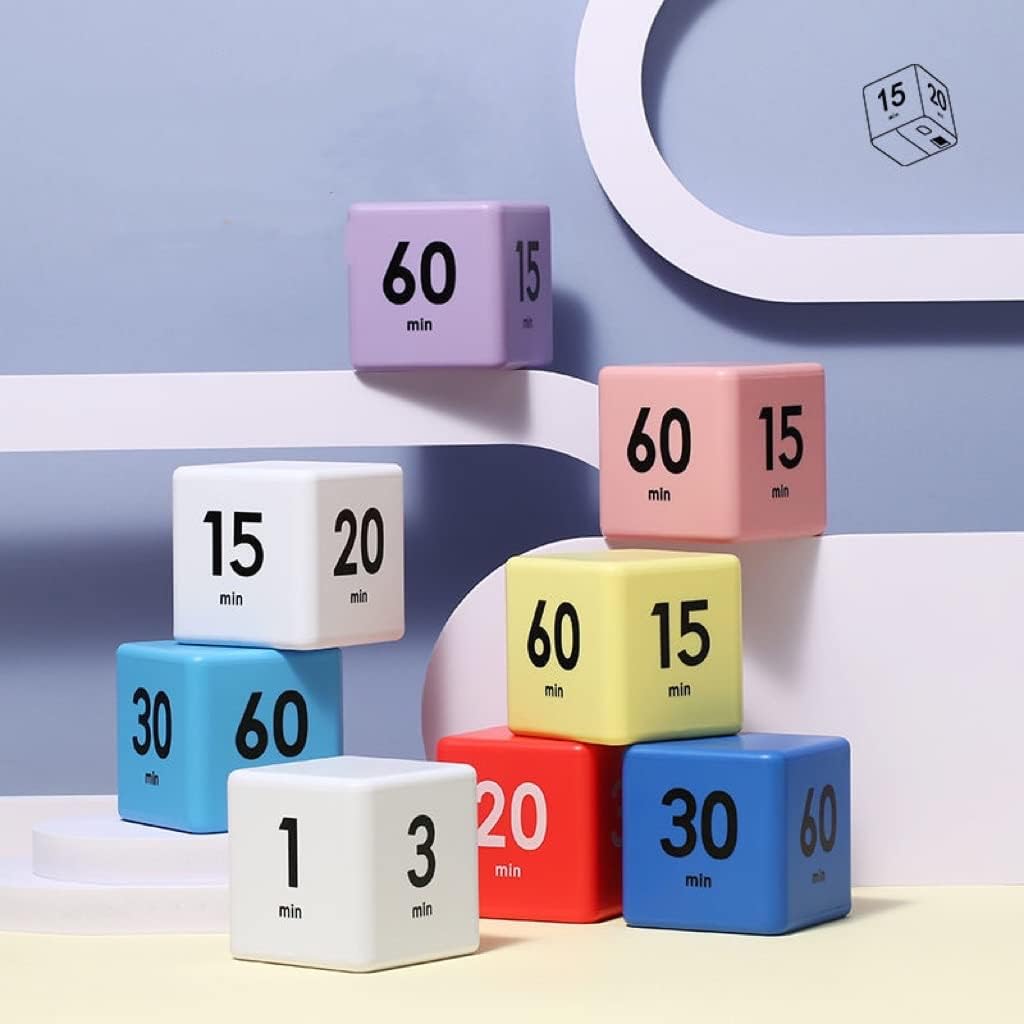 Feilifan Cube Timer, Productivity Cube Rotating Timer for Kitchen Studying Workout Classroom Kids ADHD 1-3-5-10 Minute Preset, White
