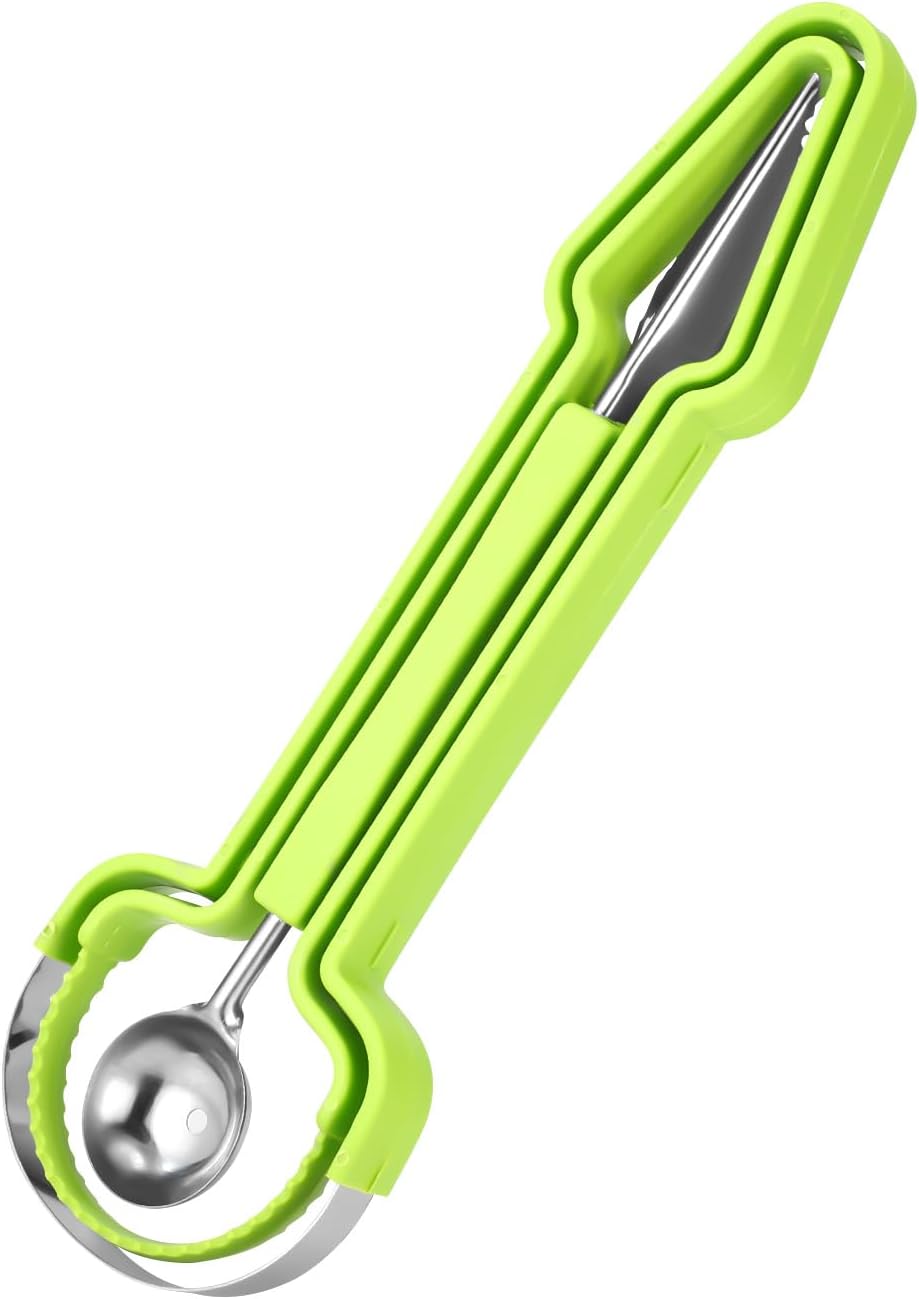 Melon Baller Scoop Set, Stainless Steel 3-in-1 Durable Melon Baller Scooper Tool Practical Kitchen Gadget Kit for Watermelon Cantaloupe Dragon Fruit Cutter