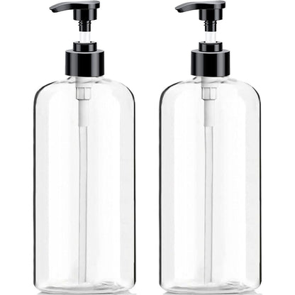 Empty Plastic Pump Bottles Dispenser 4 Pack 16oz/500ml Portable Clear BPA-Free Cylinder Shampoo Lotion Hand Pump Bottle Durable Refillable Containers