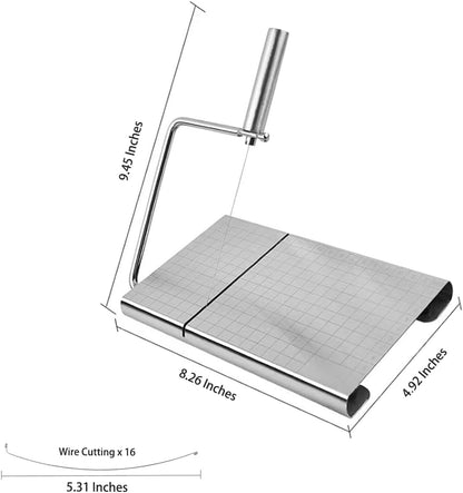 Cheese Slicer with 16 Replacement Wires, Stainless Steel Cheese Cutter Board with Precision Scale for Cutting Cheese Butter Ham Beet Boiled Eggs, Silver