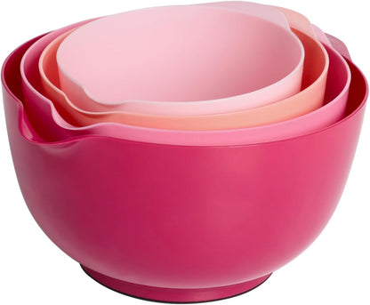 BoxedHome Green Ombre Nesting Plastic Mixing Bowl Set With Pour Spout, Microwave and Dishwasher Safe, BPA free Non-Slip Base, Set of 4 Size 1.7, 2.5, 3.5 and 4.5qt, Great for Prepping, Baking, Cooking