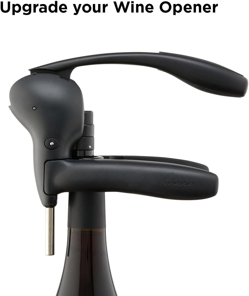 Rabbit Original Lever Corkscrew Wine Opener with Foil Cutter and Extra Spiral (Silver)