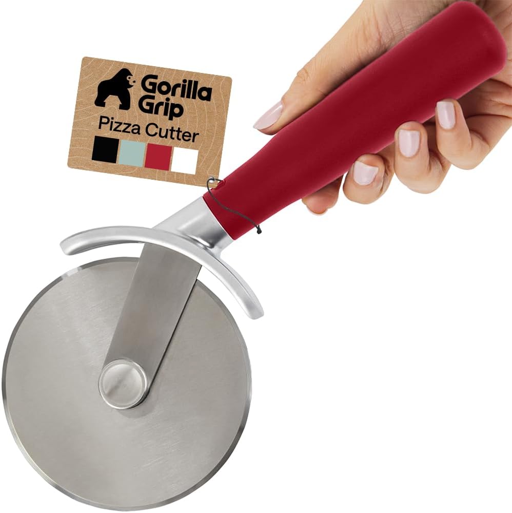 GORILLA GRIP Patented BPA-Free Large Pizza Cutter Wheel, 9 Inch, Extra Sharp Stainless Steel Blade, Slip Resistant Handle with Thumb Guard Protection, Slice Thick or Thin Pizzas, Pie, Pastries, Black