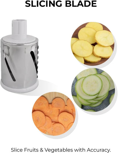 Rotary Cheese Grater, Manual Hand Crank Cheese Shredder with 3 Stainless Steel Drum Blades, Vegetable Slicer for Potato Nuts Chocolate, Easy Clean Kitchen Grater, Compact Black Design