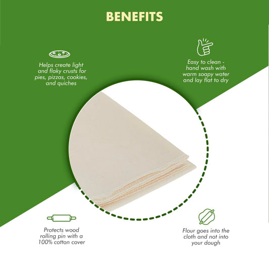 Regency Wraps Natural Pastry Cloth 20"x24" with 15”Rolling Pin Cover, 100% Cotton for Non-stick Dough Rolling, Achieve Perfect Dough for Baked Goods.