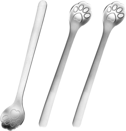 3 Pcs Cat Paw Spoon Stainless Steel Cat Paw Coffee Spoons Milk Drink Stirring Spoon Cat Cartoon Dessert Spoons Set for Ice Cream Coffee Milkshakes Juice Tea