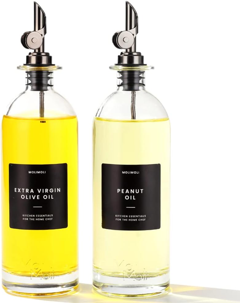 Molimoli - Premium Olive Oil Dispenser Bottles for Kitchen with Pourer - Oil and Vinegar Dispenser Set, Glass Dispenser for Kitchen, Dispenser Bottle of 350ml - Set of 2