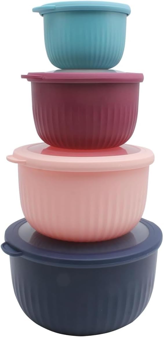 COOK WITH COLOR Prep Bowls with Lids- Wide and Deep Nesting Plastic Small Mixing Bowl Set with Lids, 8 Piece Set - Wide Bowls, Blue