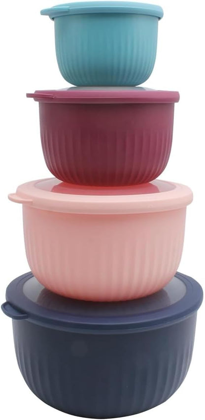 COOK WITH COLOR Prep Bowls with Lids- Wide and Deep Nesting Plastic Small Mixing Bowl Set with Lids, 8 Piece Set - Wide Bowls, Blue