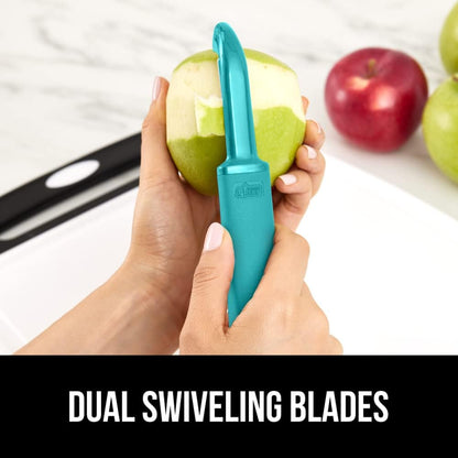 GORILLA GRIP® Patented BPA-Free Vegetable Peeler, Extra Sharp Swivel Stainless Steel Blades with Guard, Comfortable Soft Handle, Easily Peel Carrots or Fruit, Potato Eye Remover, Washer Safe, Black