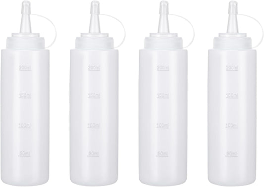 Premium Leak-Proof Squeeze Bottles Plastic Sauce, Ketchup, Condiment & Syrup Dispenser for Kitchen, Pancake Batter, Salad Dressing, Cooking Oil - BPA Free, Dishwasher Safe (4, 12oz)
