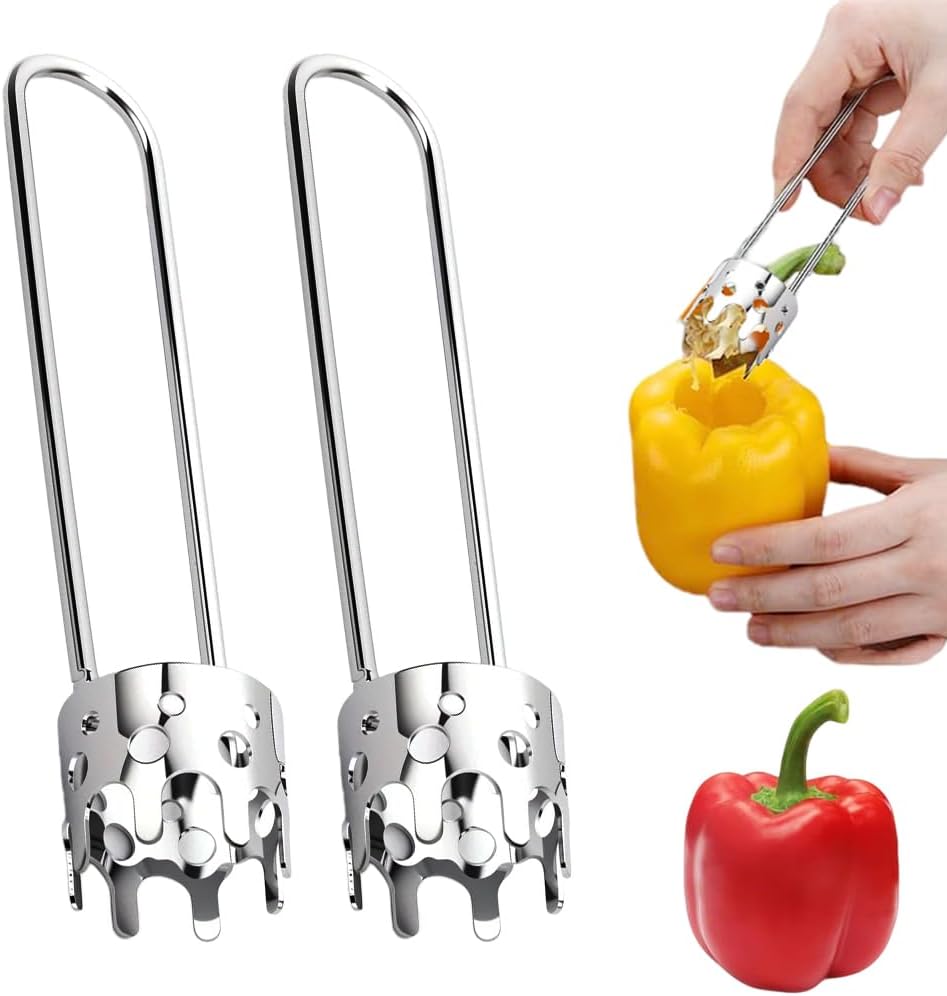 2 Pcs Fruit and Vegetable Corer Tool, Red Bell Pepper Seed Corer, Stainless Steel Apple Core Remover Kitchen Gadget for Pepper Pineapple Pear Apple Corer (A+B)
