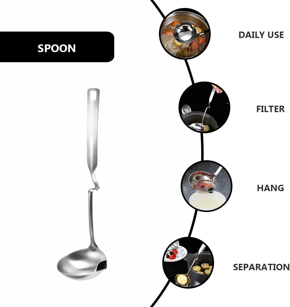 Unomor Stainless Steel Oil Filter Spoon Long Handle Grease Separator Cooking Oil Strainer Soup Ladle Kitchen Gadget