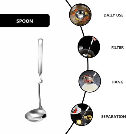 Unomor Stainless Steel Oil Filter Spoon Long Handle Grease Separator Cooking Oil Strainer Soup Ladle Kitchen Gadget
