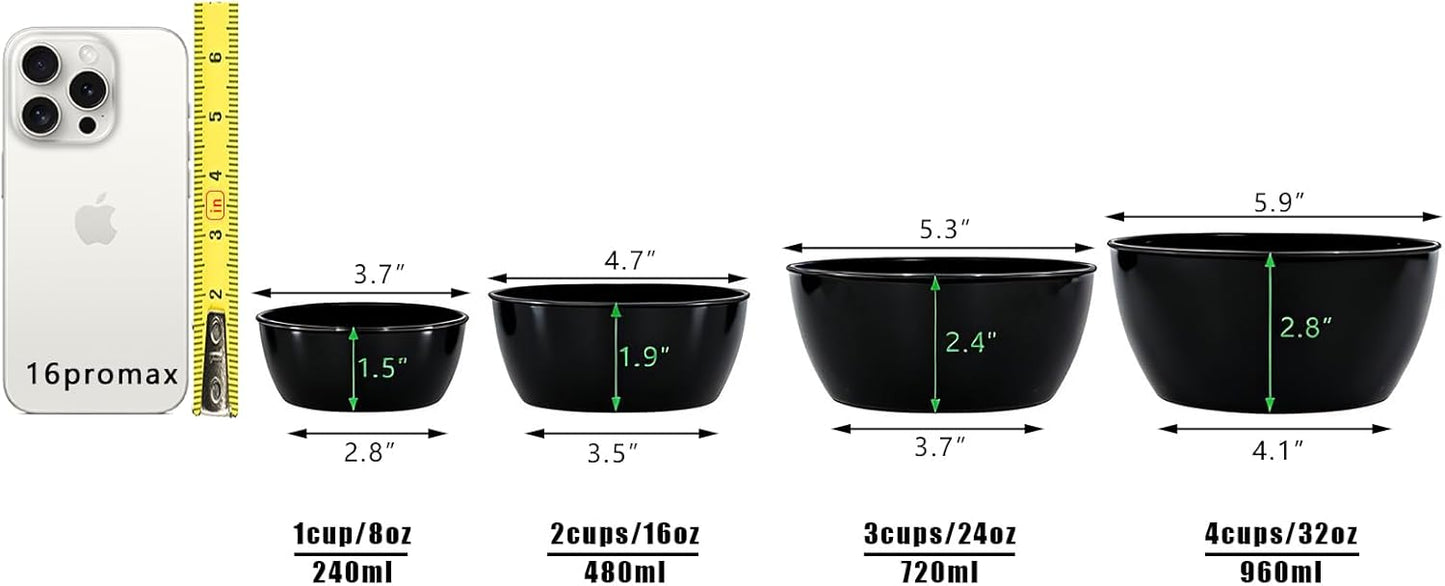 4-Piece Classic Plastic Prep Bowls with Lids, Nesting Plastic Small Mixing Bowl Set for Mixing, Baking, Prepping, Cooking and Serving Food, Microwave and Dishwasher Safe