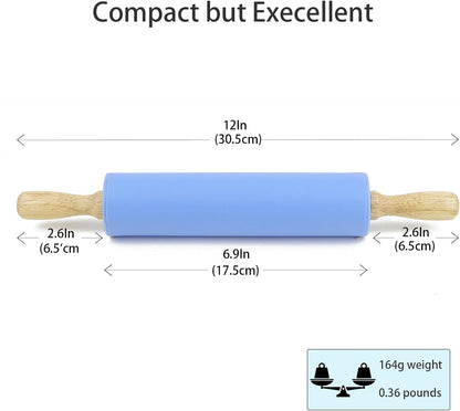 Silicone Rolling Pin for Baking Non-stick Rolling Pin Dough Roller Wooden Handle Kitchen Accessories Pastry Roller